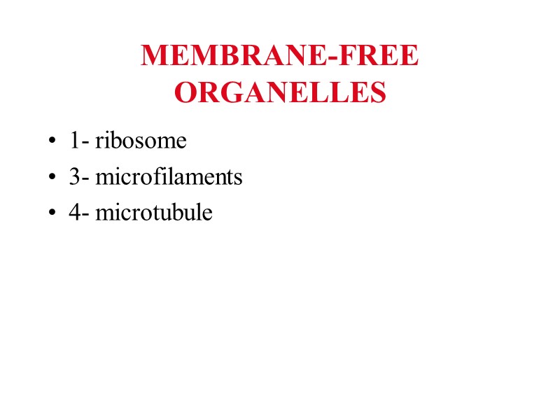 MEMBRANE-FREE  ORGANELLES 1- ribosome 3- microfilaments 4- microtubule